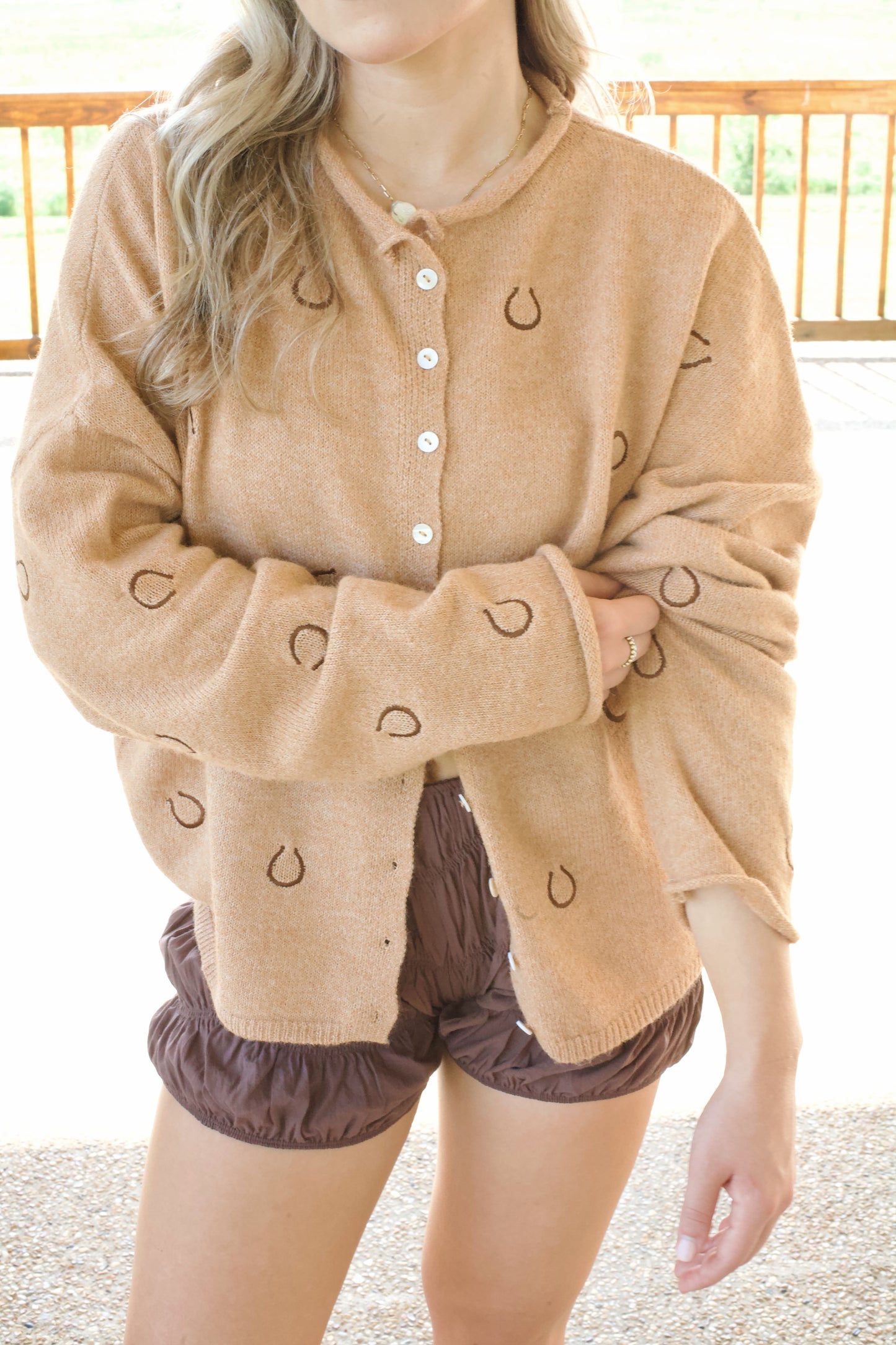 Lucky Horseshoe Piper Cardi- Camel Brown Multi