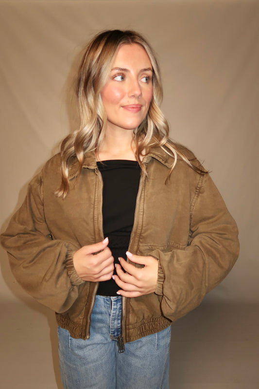 Birdie Washed Jacket-Olive Green