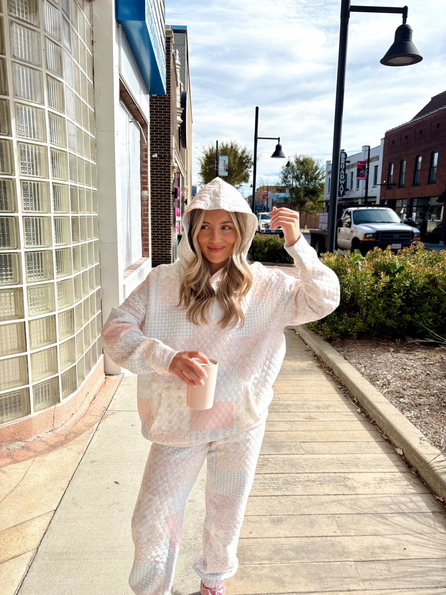 Sabrina Quilted Hoodie- Pastel Blue Multi