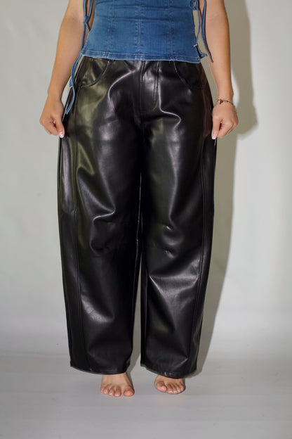 Petra Pleather Barrel Pants- Black