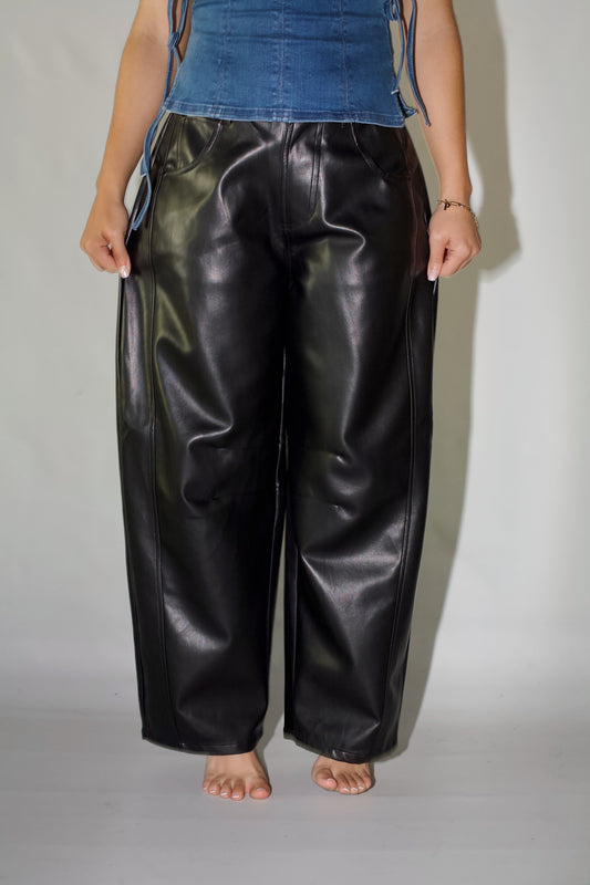 Petra Pleather Barrel Pants- Black
