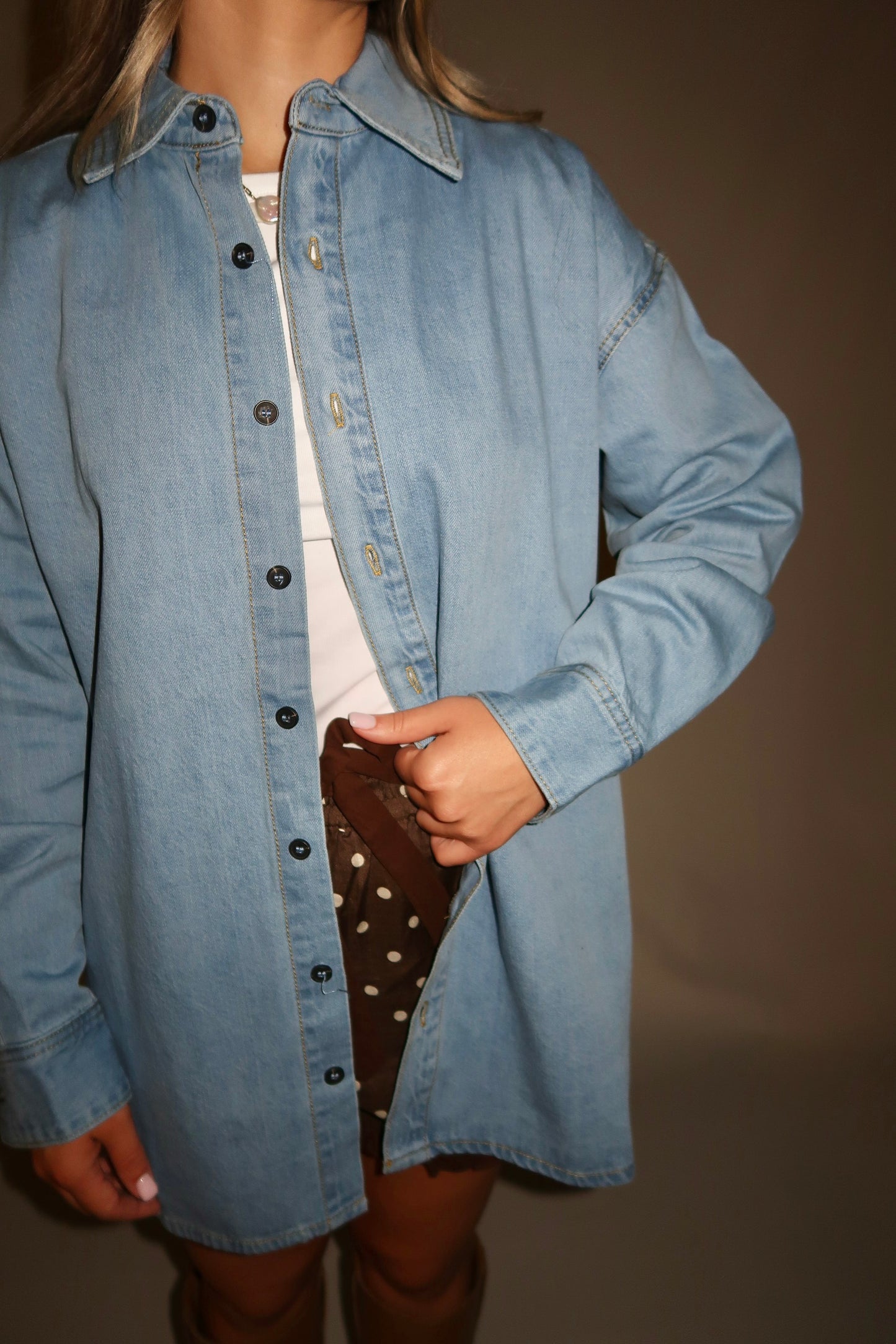 Campbell Denim Button-Up Top- Light Wash
