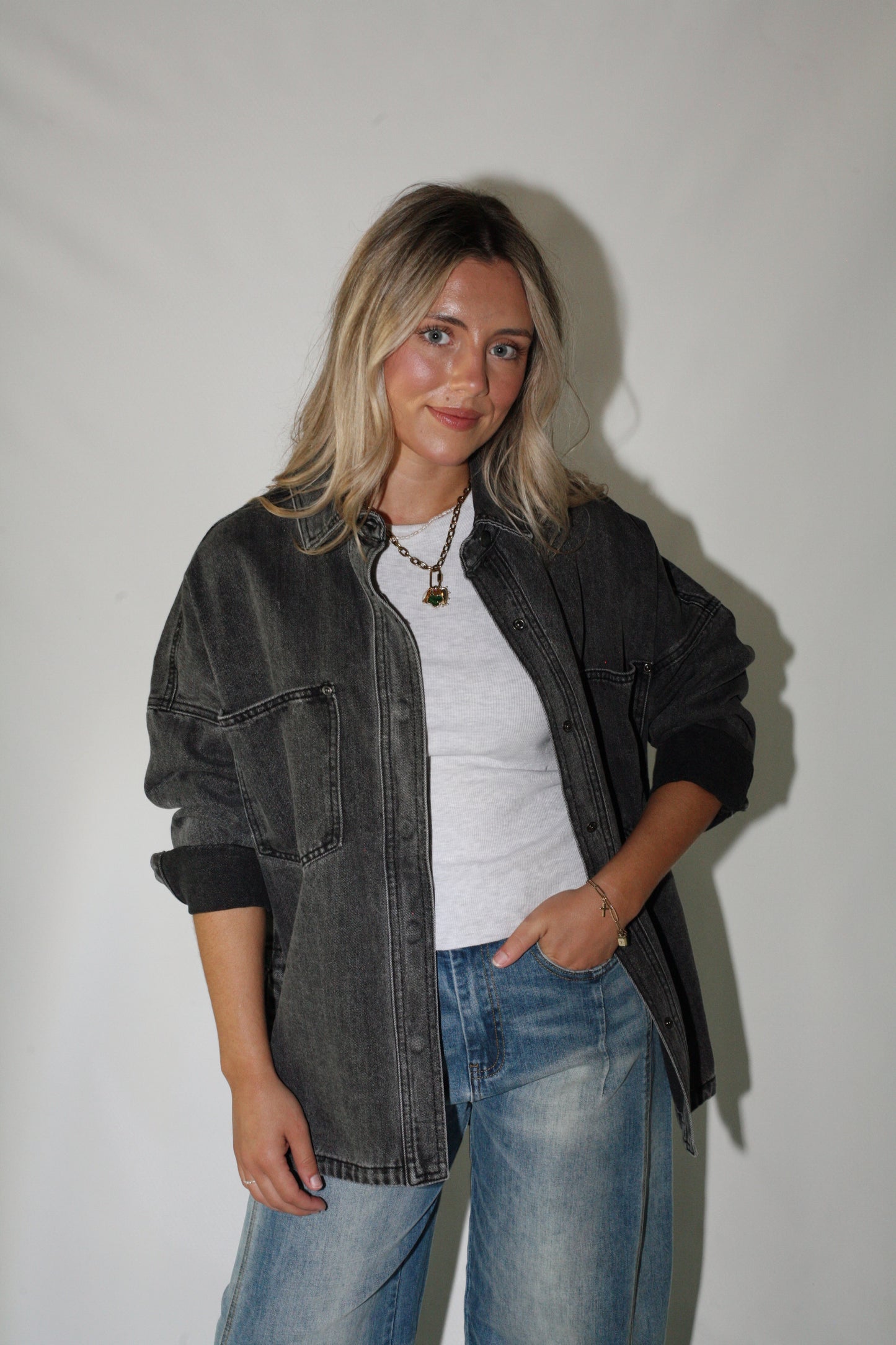 *Restock* Delilah Denim Shacket- Black