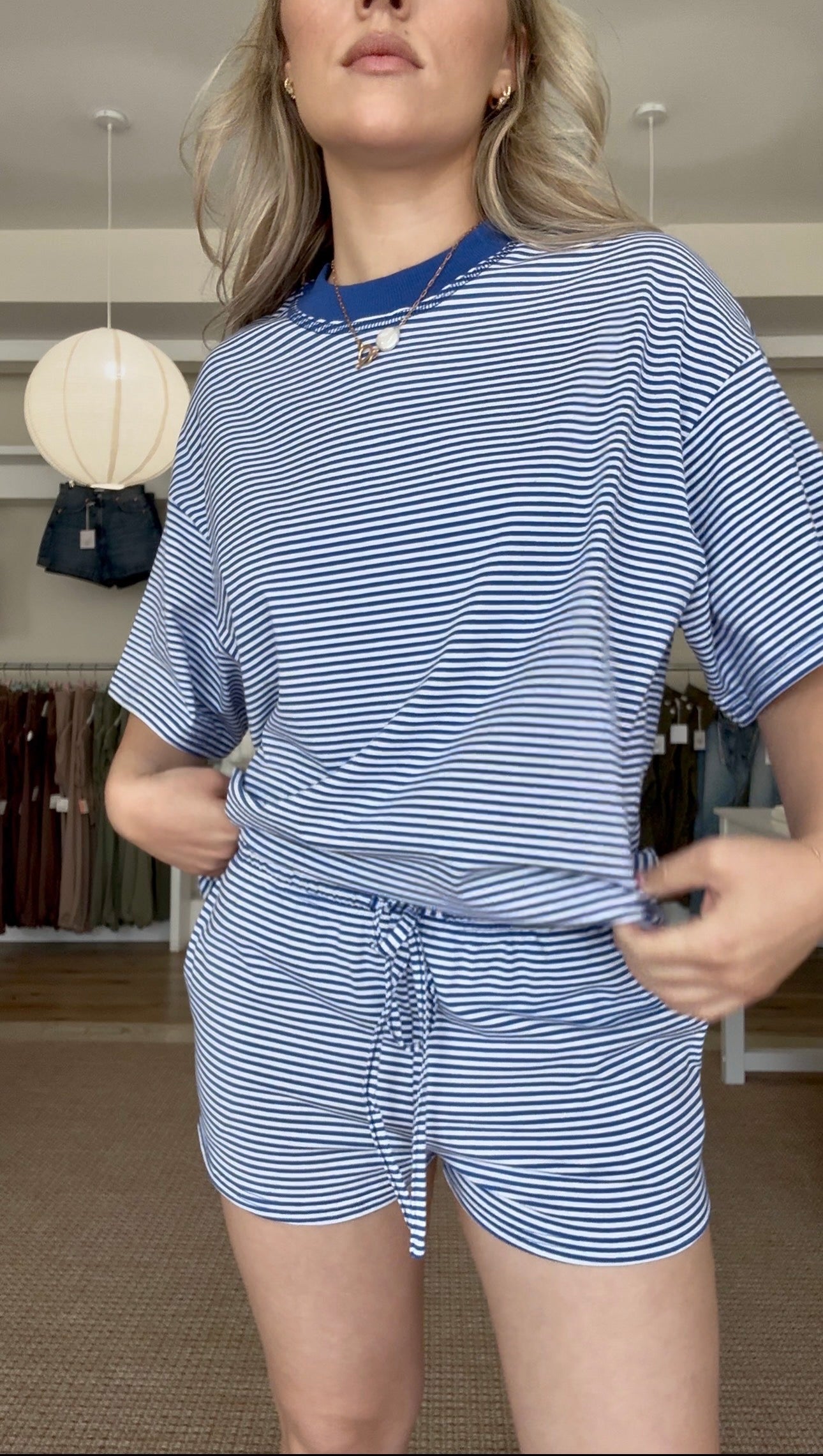 Roll With It Striped Tee- Royal Blue