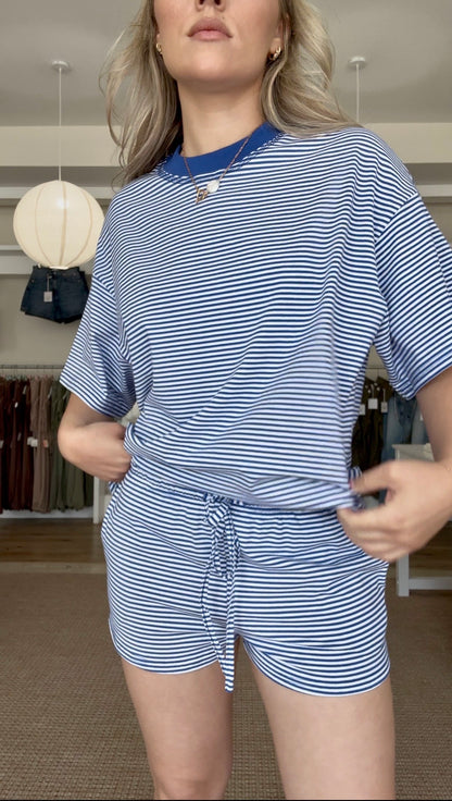 Roll With It Striped Tee- Royal Blue