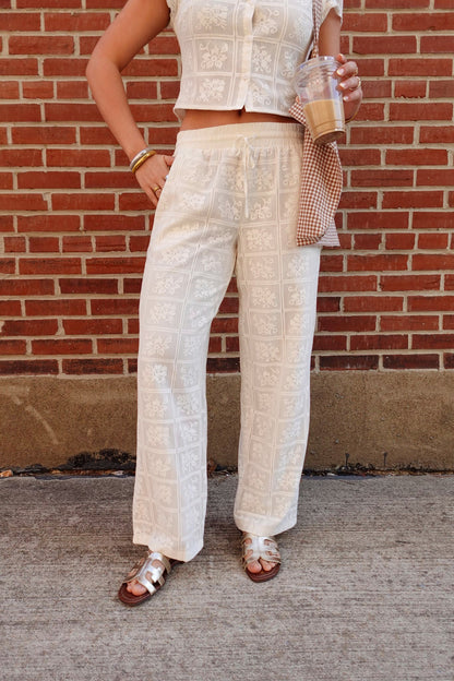Carla Crochet Wide Leg Pants- Ivory