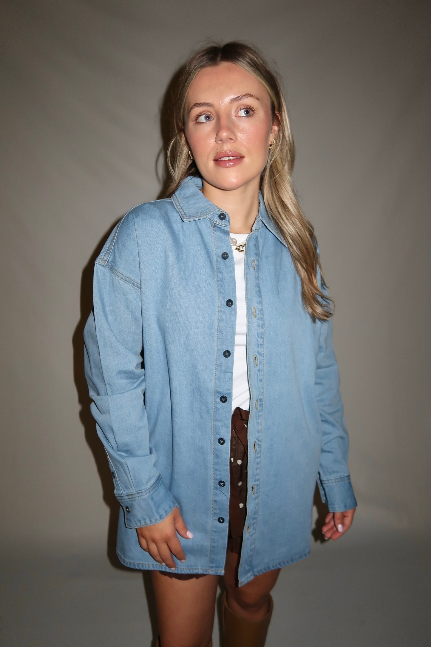 Campbell Denim Button-Up Top- Light Wash