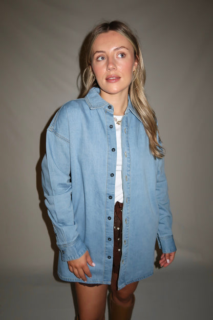 Campbell Denim Button-Up Top- Light Wash