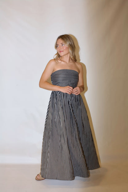 Playing Time Striped Midi Dress-Black/White