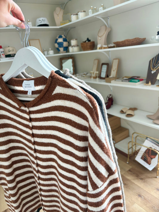 Piper Cardigan- Brown/White