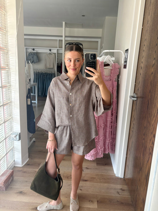 Fable Button-up Top- Brown/Natural