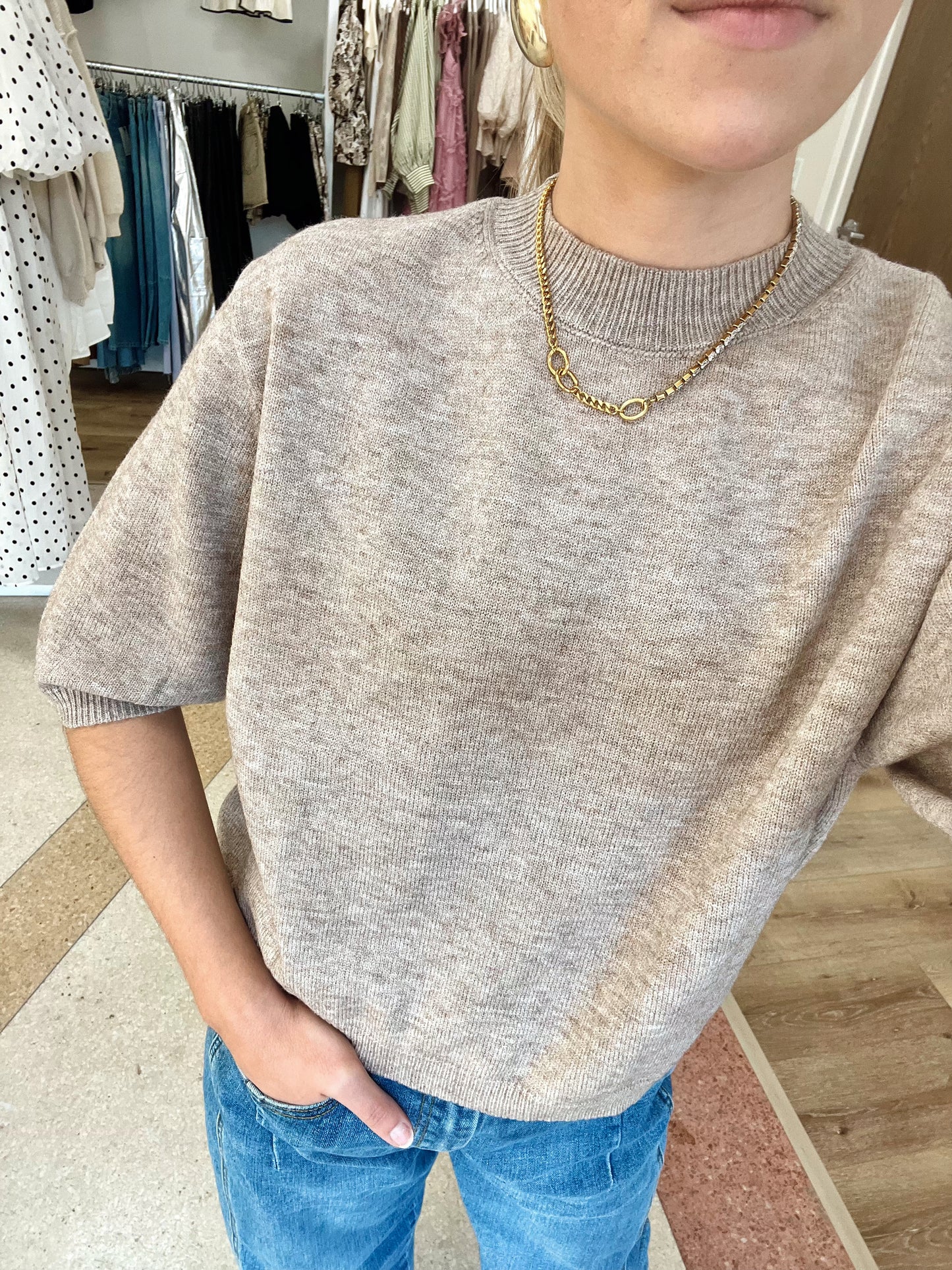 Kennedy Short Sleeve Sweater Top- Mocha