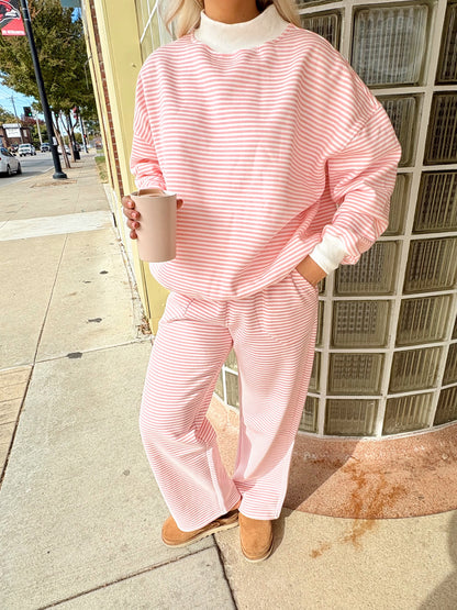 Striped Wide Leg Sweatpants- Pink & White