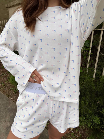 American Flag Pajama Shorts- Cozy White