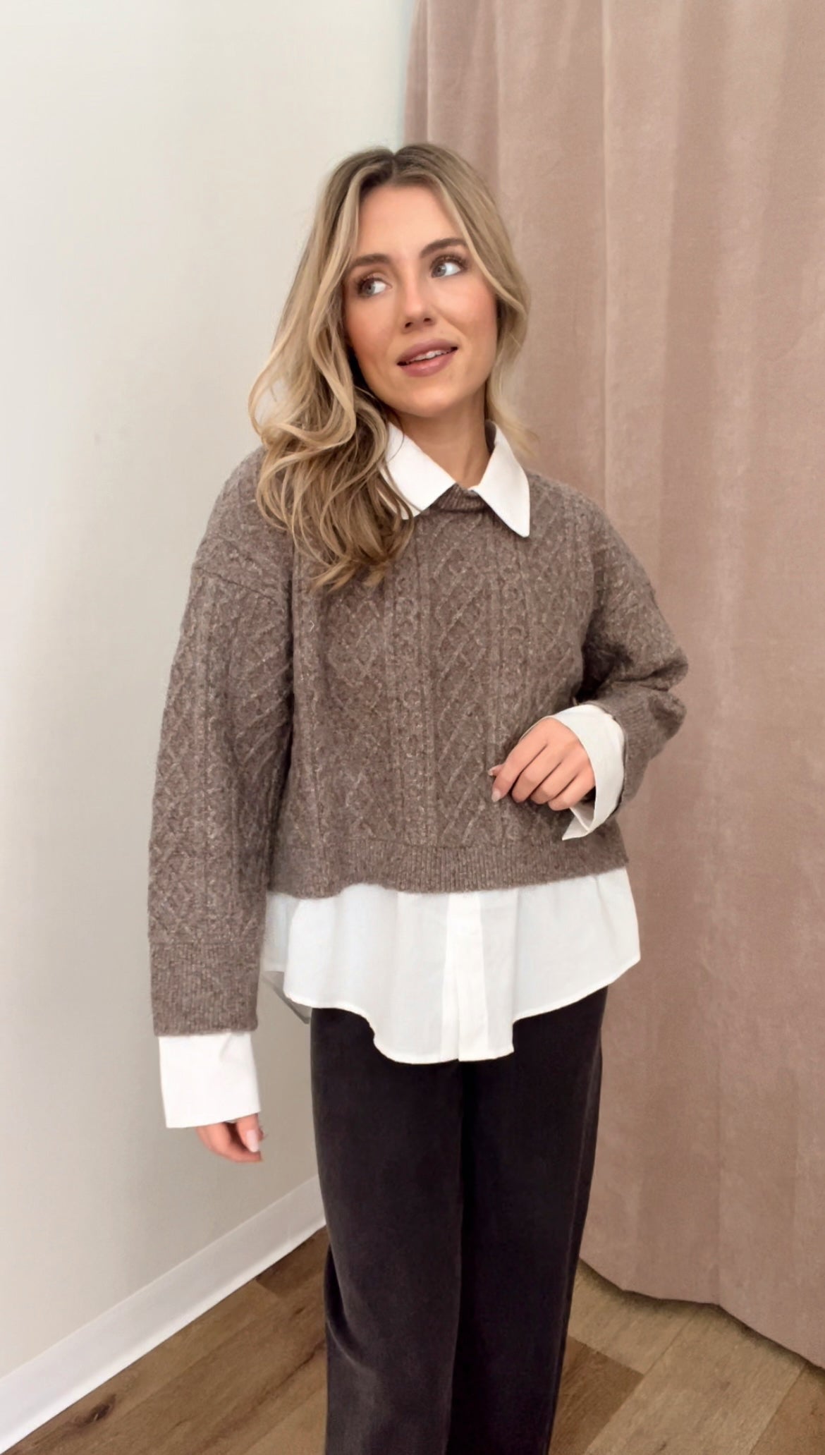 *Restock* Paige Sweater Top- Mocha/White