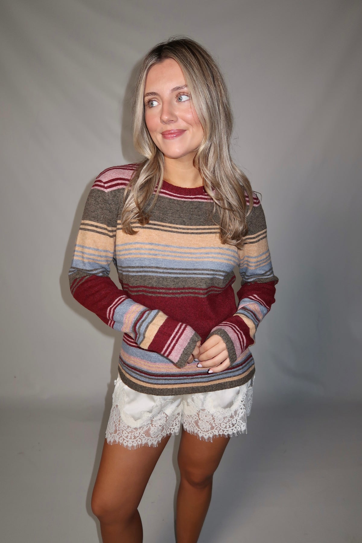 Smitten Sweater- Burgundy Multi