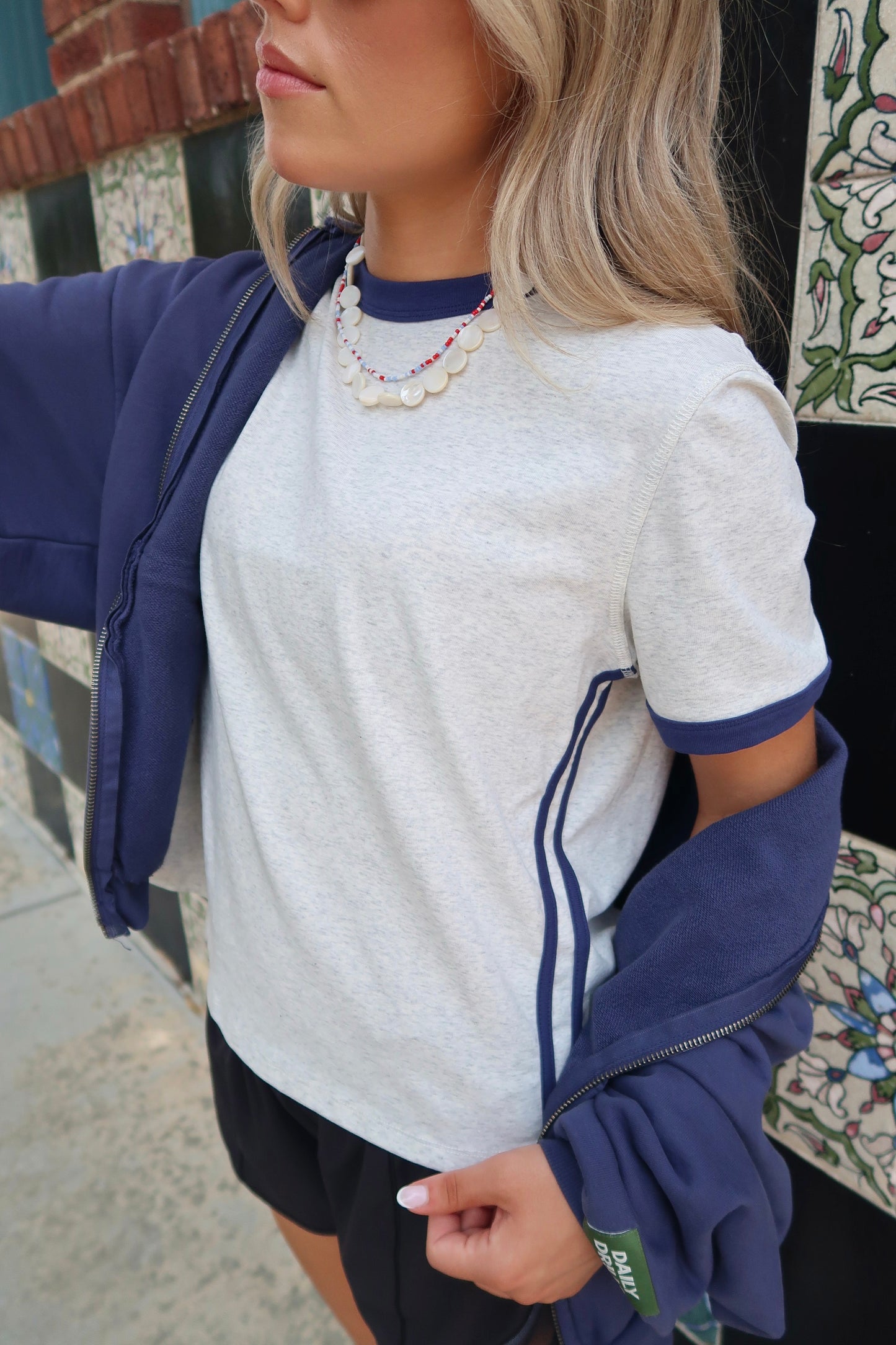 Cait Top- Heather Grey/Navy Combo