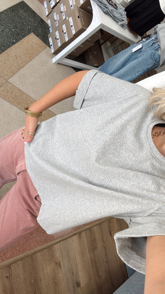 Reneé Raw Hem Top- Heather Grey