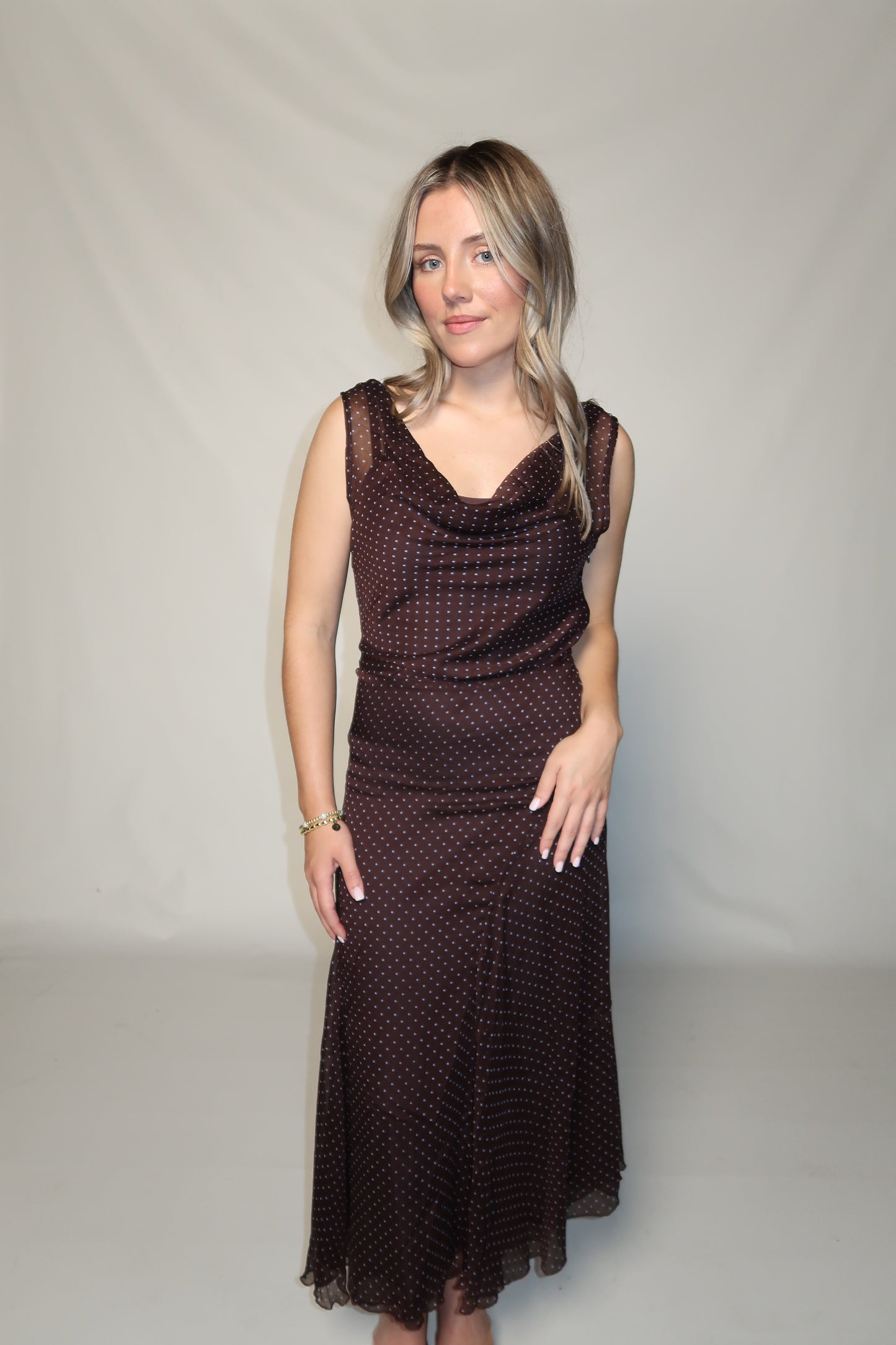 Bernadette Midi Dress- Brown/Blue