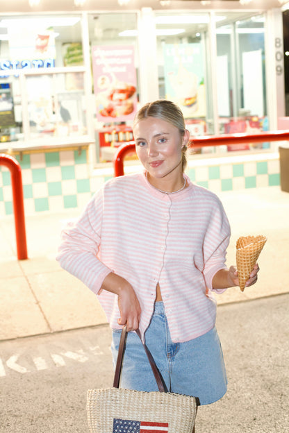 Piper Cardigan- Striped Seashell Pink