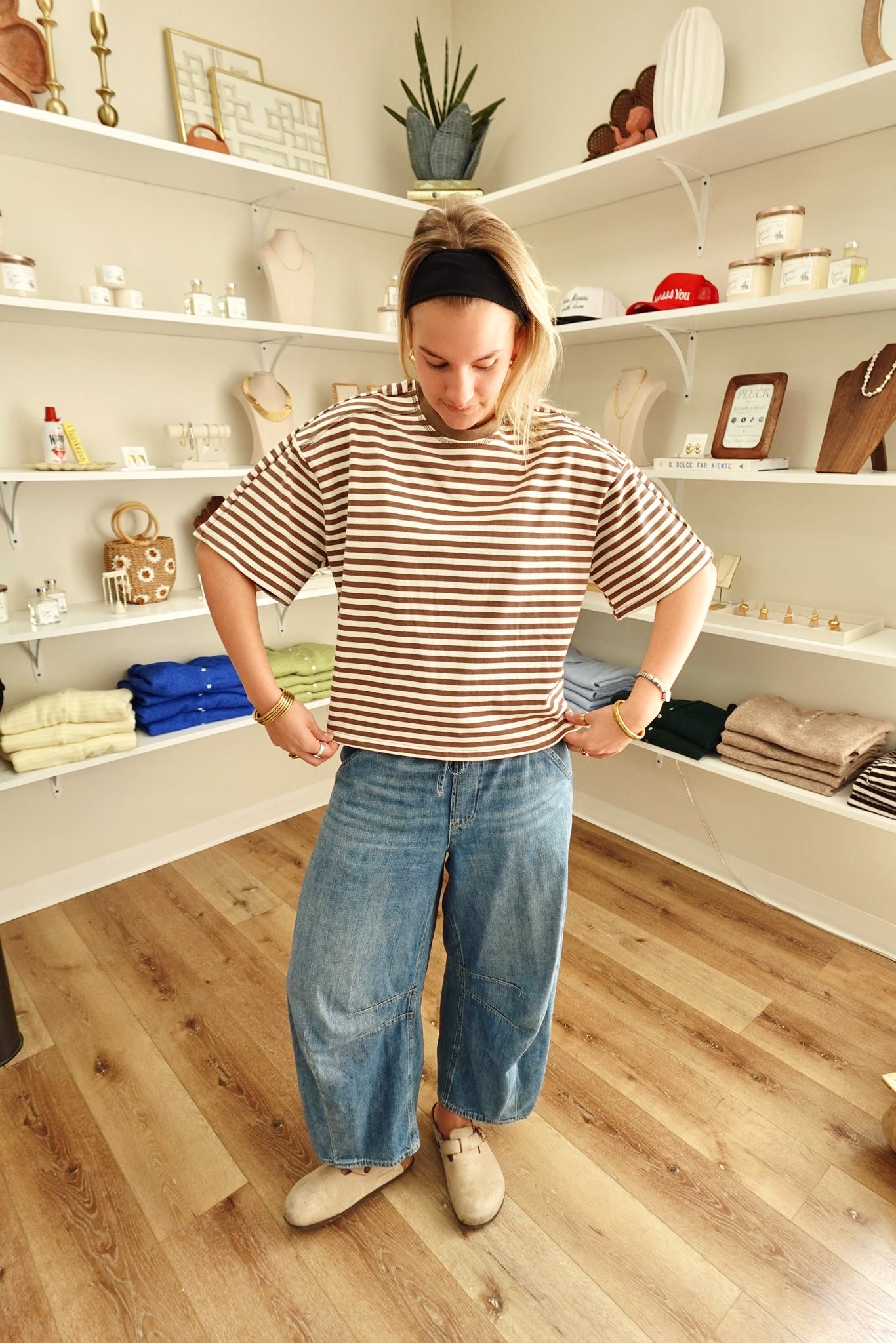 The Max Striped Tee- Brown/White