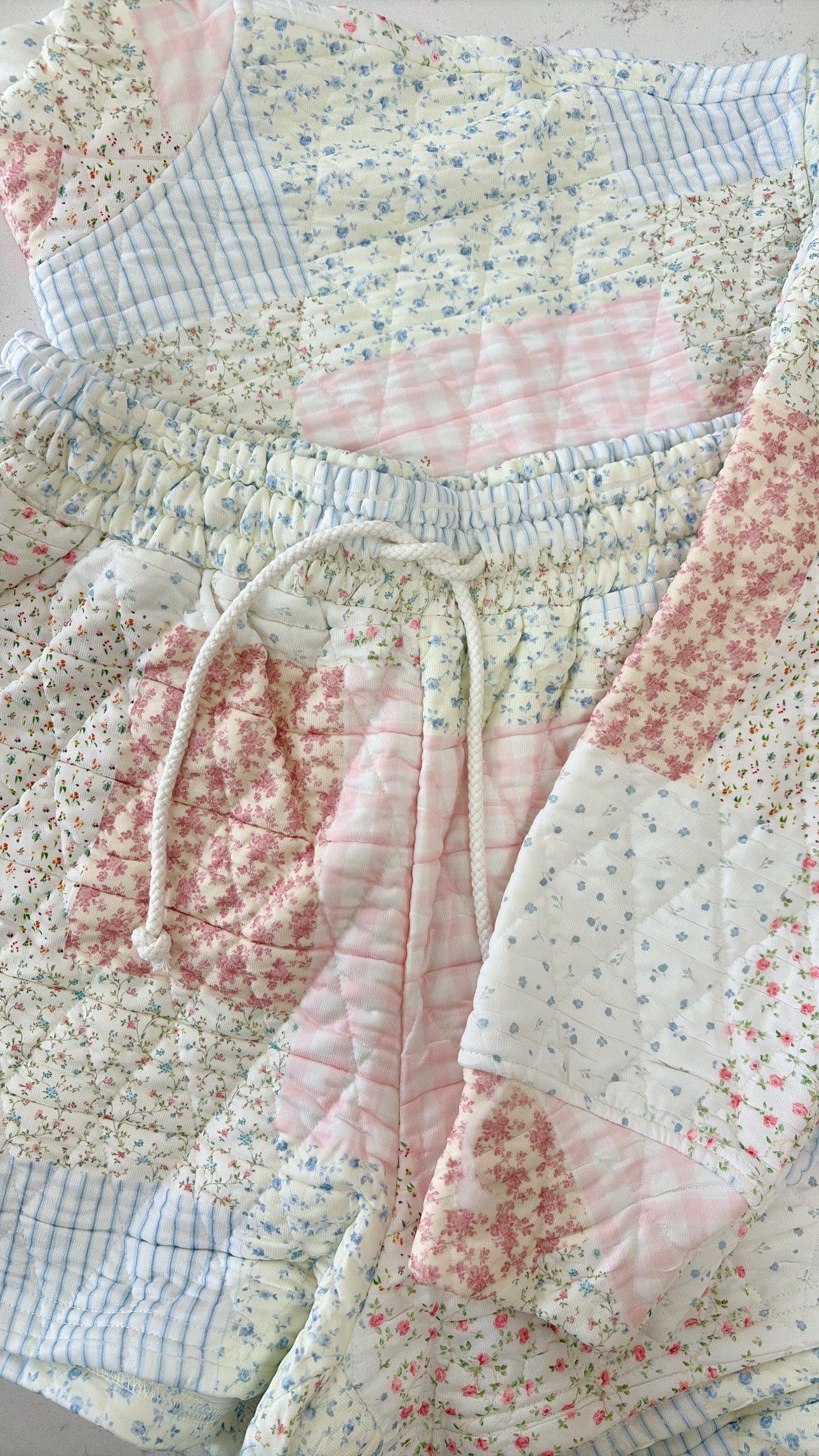 Sabrina Quilted Shorts- Pastel Pink multi