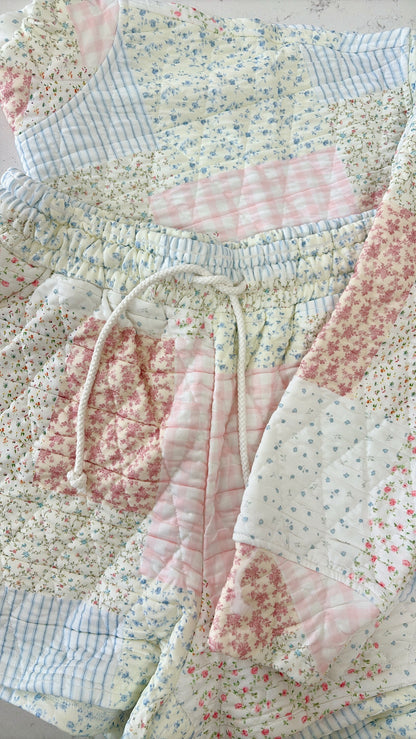 Sabrina Quilted Shorts- Pastel Pink multi