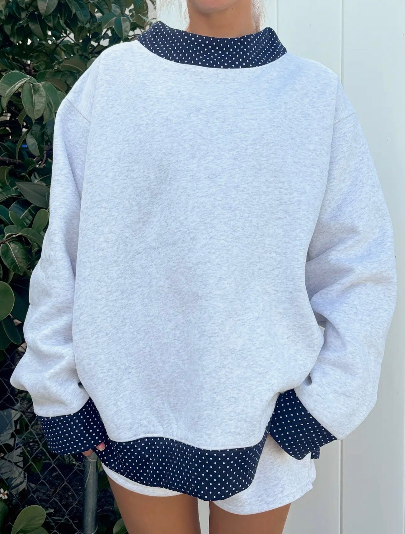 Dockside Polka Dot Mockneck Sweatshirt- Pearl Grey