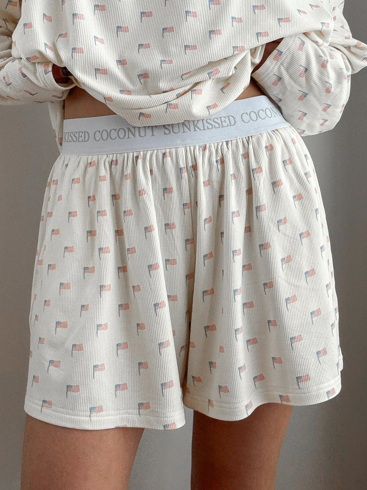 American Flag Pajama Shorts- Cozy White