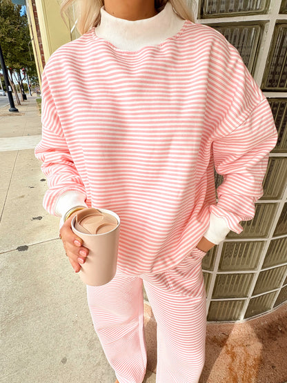 Striped Wide Leg Sweatpants- Pink & White