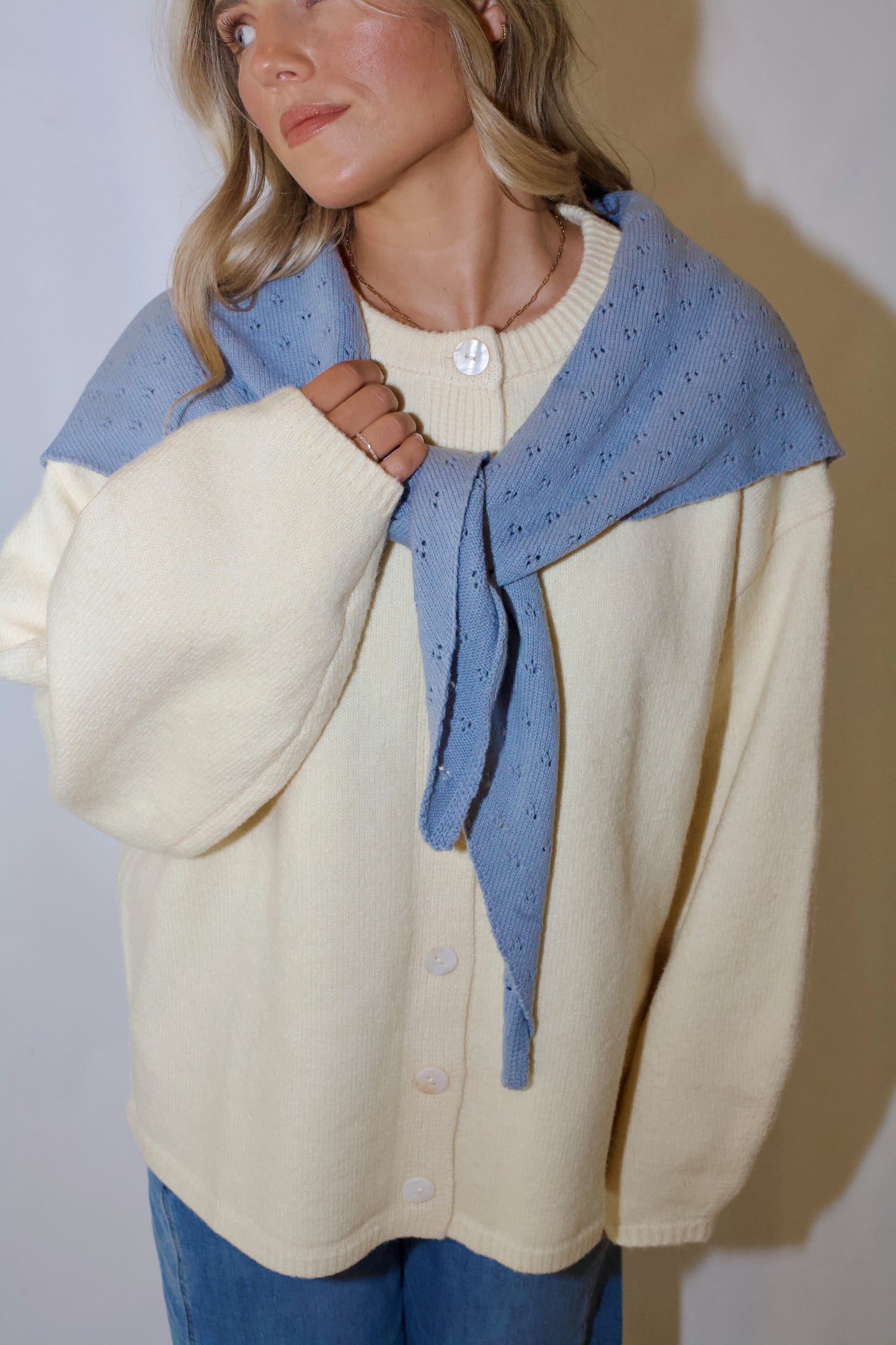 Ina Pointelle Bandana Scarf- Dusty Blue