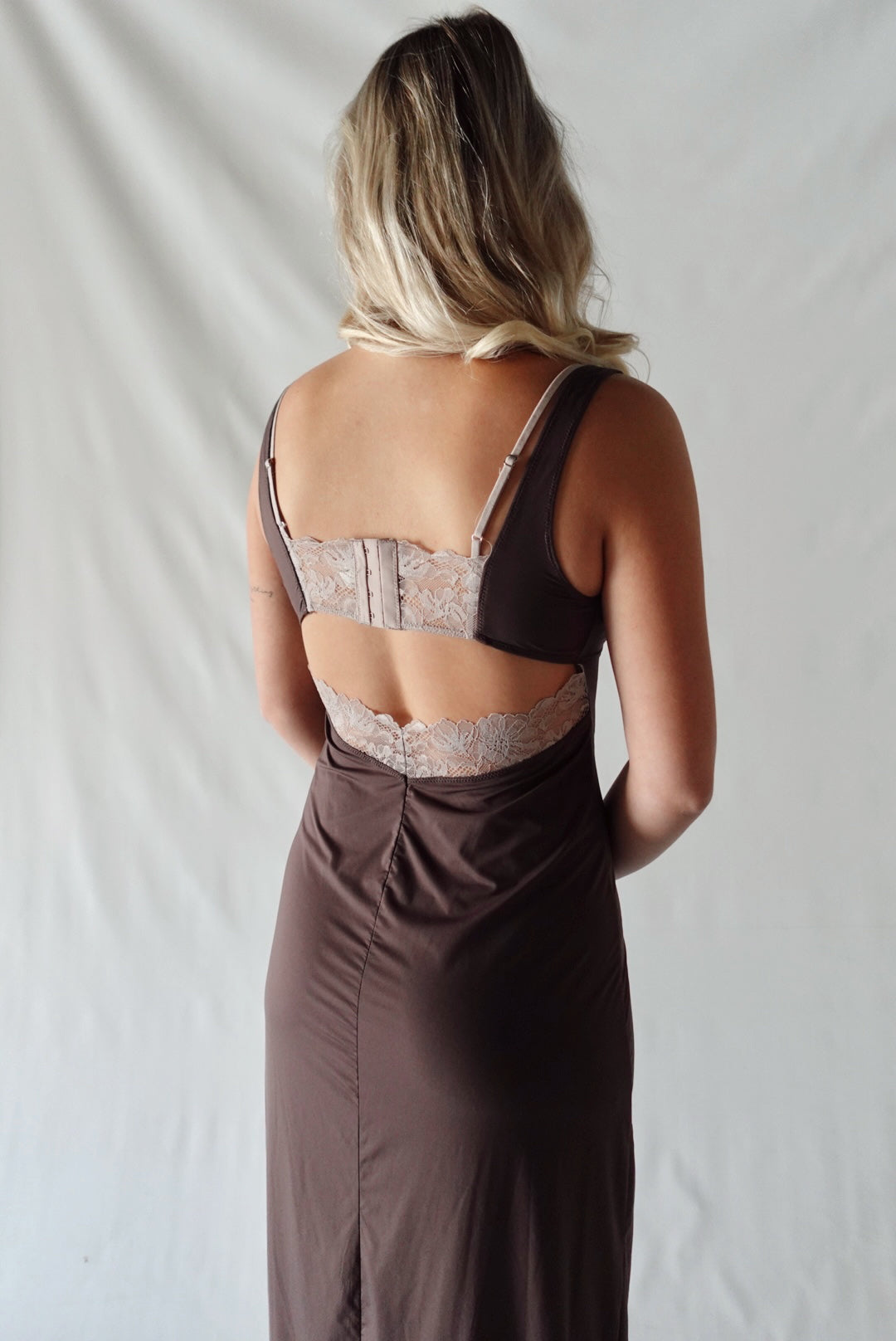 Party Crasher Midi Slip Dress- Brown