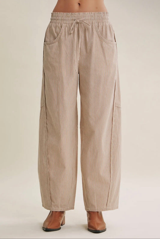 Ava Cotton Barrel Pants-Chocolate
