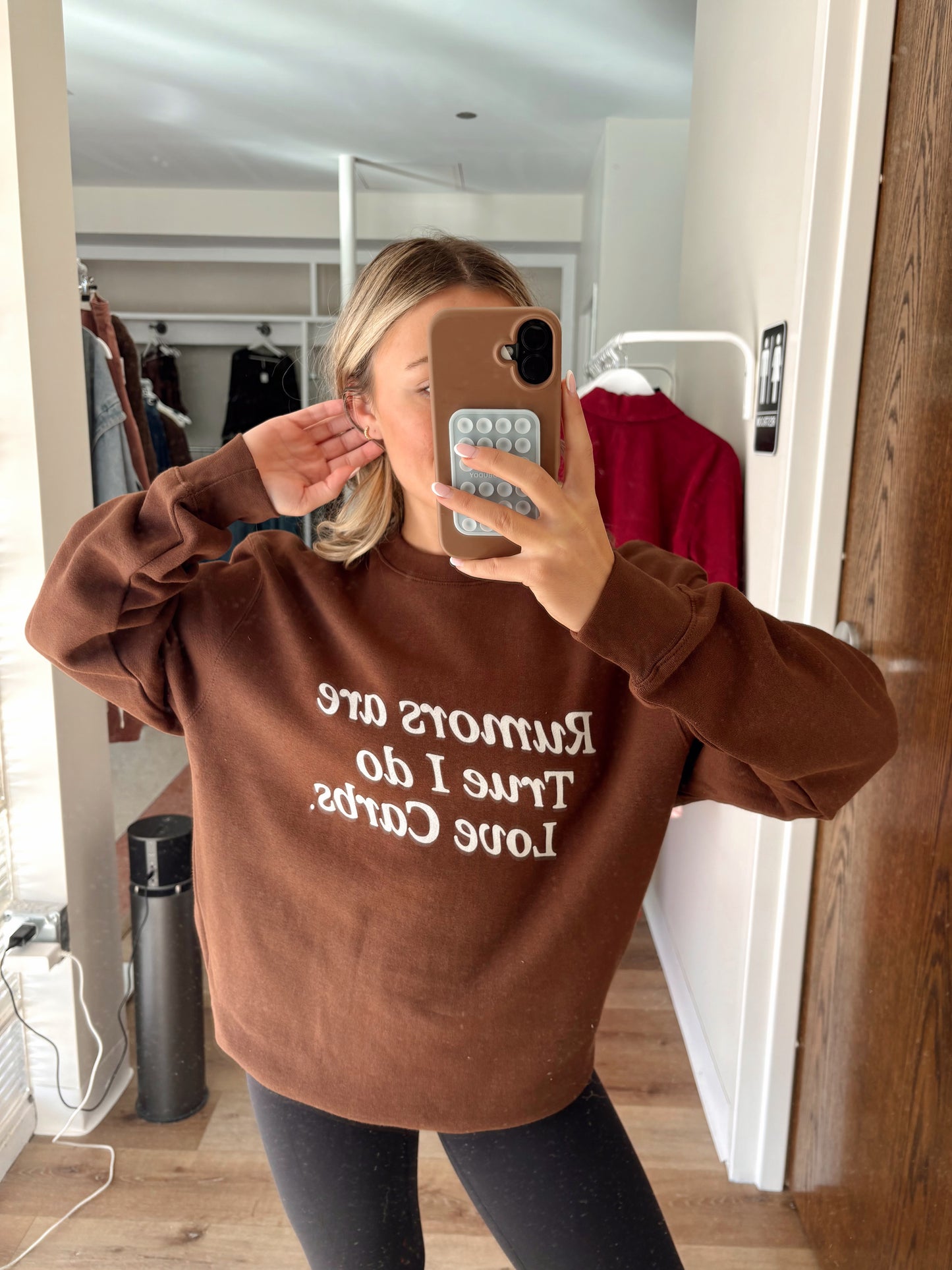 Rumors Are True I Do Love Carbs Crewneck- Chestnut