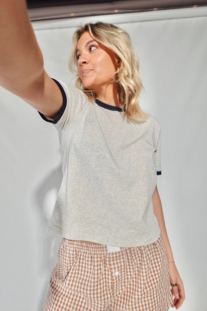 Ringer Tee- Heather Grey/Navy