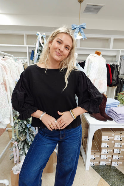 Kimmy Quarter Sleeve Top-Black