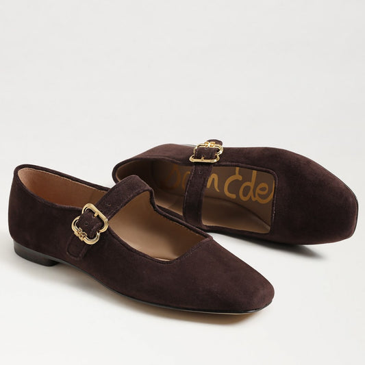 Michaela Mary Jane Flat- Cafe Noir Suede
