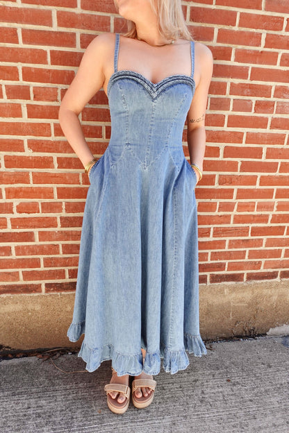 Another Season Denim Midi Dress- Boardwalk Blue