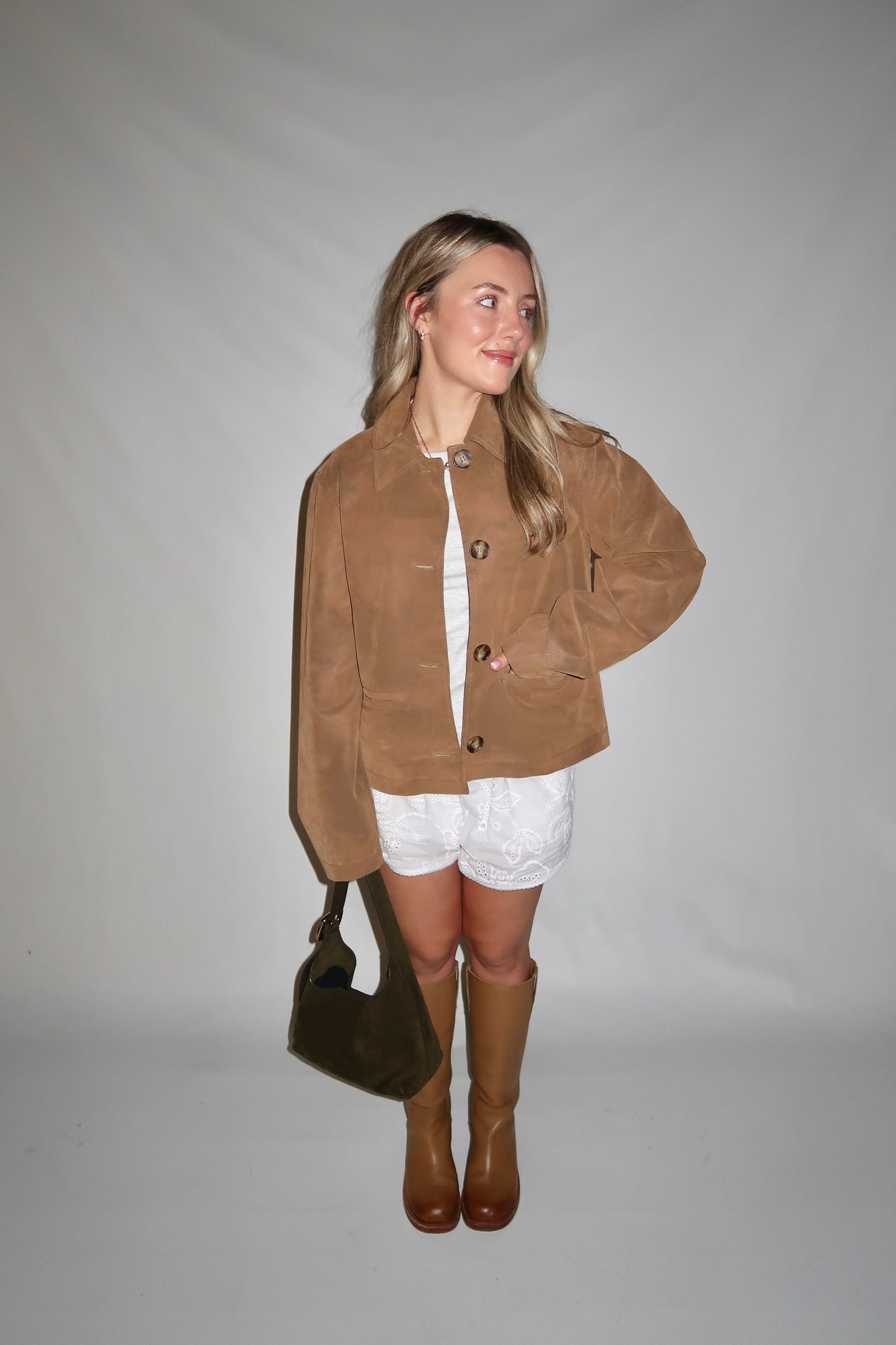 Hera Vegan Suede Jacket-Caramel Cafe