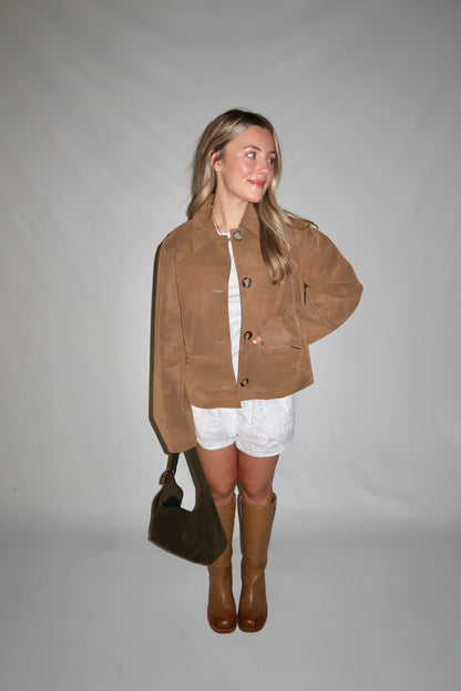 Hera Vegan Suede Jacket-Caramel Cafe