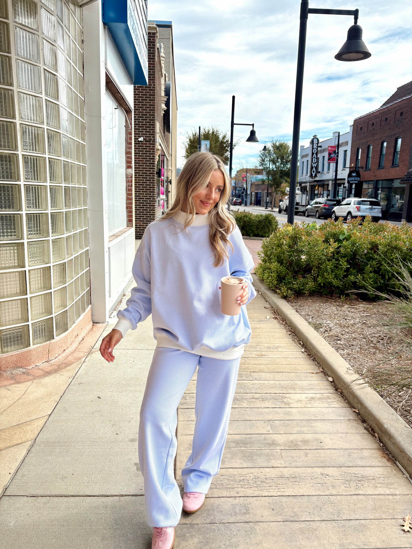 Striped Wide Leg Sweatpants- Blue & White