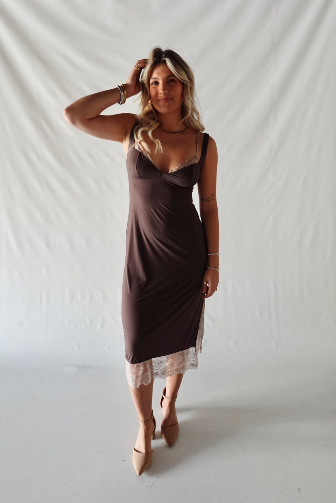 Party Crasher Midi Slip Dress- Brown