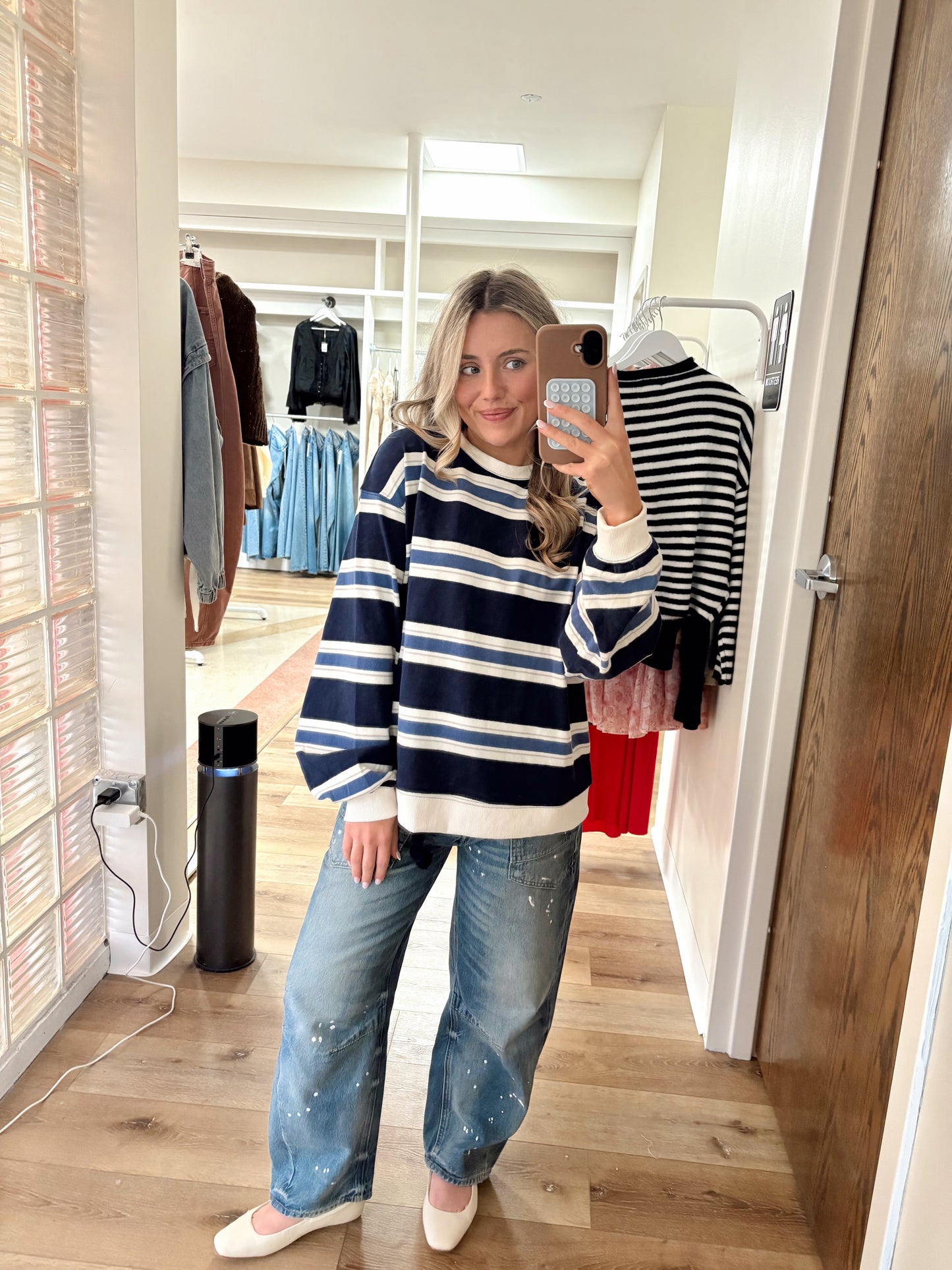 Penny Crew Neck Top- Navy Multi