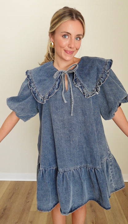 Whimsy Denim Dress- Medium Wash