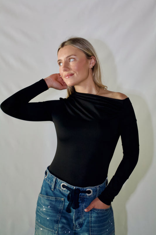 Camille Asymmetrical Long Sleeve-Black