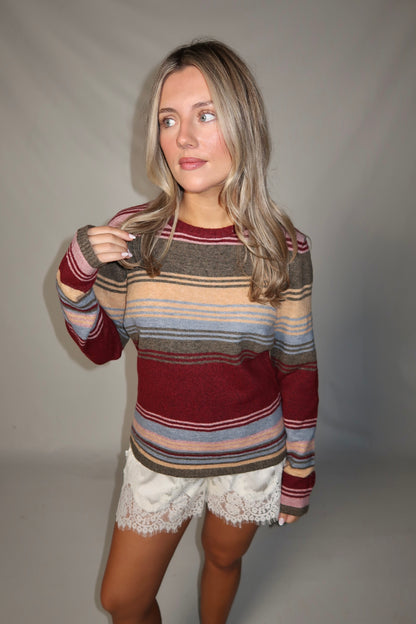 Smitten Sweater- Burgundy Multi