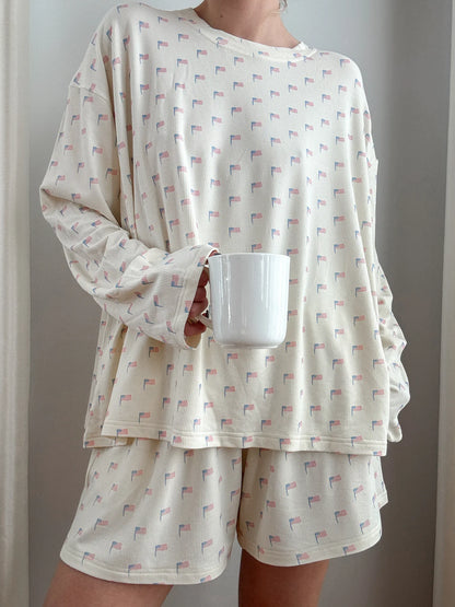 American Flag Pajama Top- Cozy White