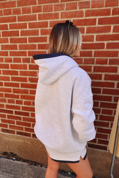 Dockside Polka Dot Hoodie- Pearl Grey