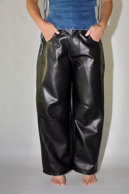 Petra Pleather Barrel Pants- Black