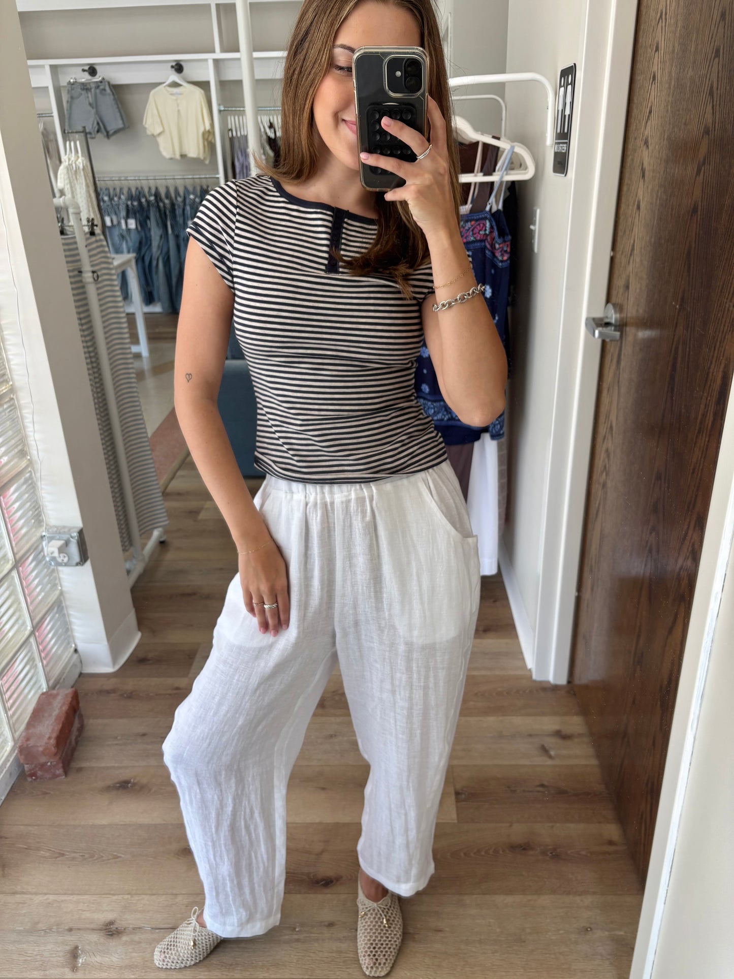 Riley Barrel Linen Pants- White